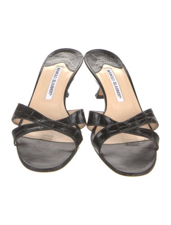 Manolo Blahnik Embossed Leather Slides