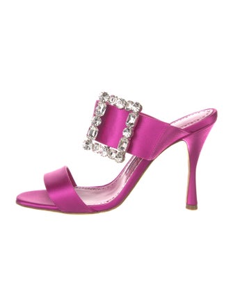 Manolo Blahnik Satin Crystal Embellishments Slides