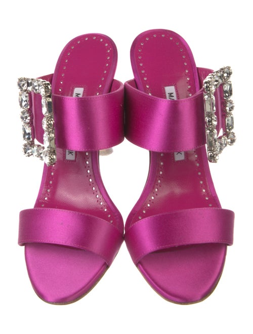 Manolo Blahnik Satin Crystal Embellishments Slides