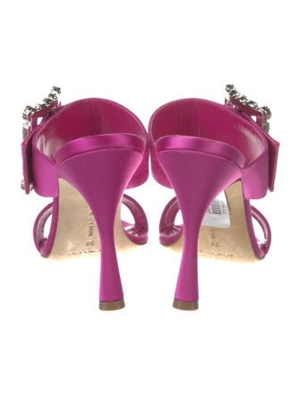 Manolo Blahnik Satin Crystal Embellishments Slides