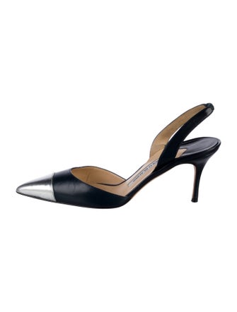 Manolo Blahnik Leather Colorblock Pattern Slingback Pumps