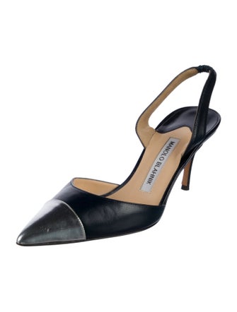 Manolo Blahnik Leather Colorblock Pattern Slingback Pumps