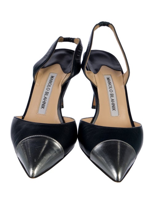 Manolo Blahnik Leather Colorblock Pattern Slingback Pumps