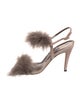 Manolo Blahnik Suede Feather Trim Slingback Sandals