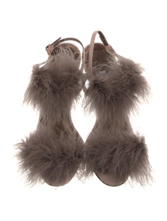 Manolo Blahnik Suede Feather Trim Slingback Sandals