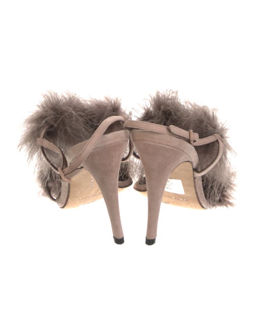 Manolo Blahnik Suede Feather Trim Slingback Sandals