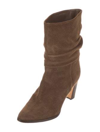 Manolo Blahnik Suede Pleated Accents Boots