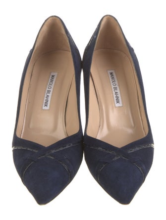 Manolo Blahnik Suede Leather Trim Embellishment Pumps