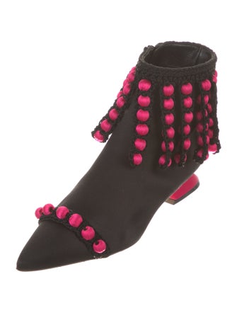 Manolo Blahnik Satin Patterned Lace-Up Boots