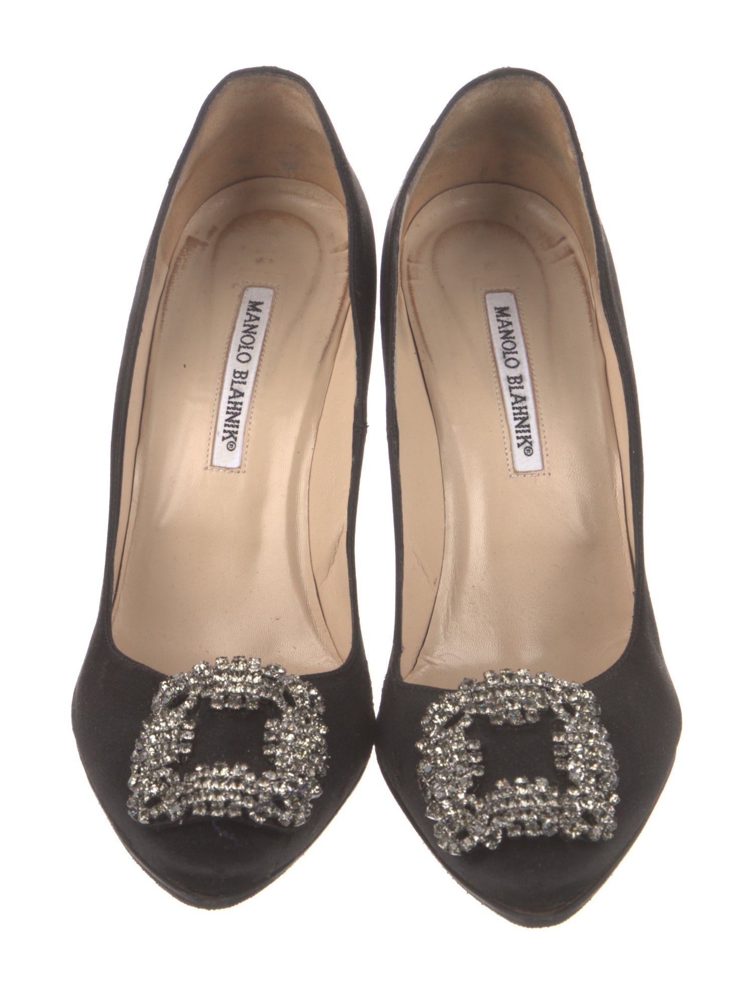 Manolo Blahnik Satin Crystal Embellishments Pumps