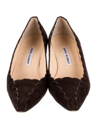 Manolo Blahnik Suede Scalloped Accent Pumps