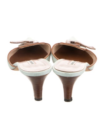 Manolo Blahnik Canvas Colorblock Pattern Mules