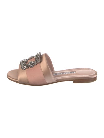 Manolo Blahnik Satin Crystal Embellishments Slides