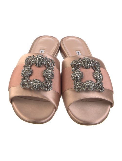 Manolo Blahnik Satin Crystal Embellishments Slides
