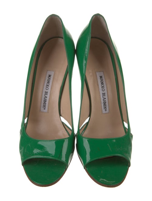 Manolo Blahnik Patent Leather Cutout Accent Pumps