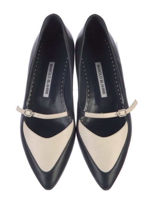 Manolo Blahnik Leather Crystal Embellishments Mary Jane Flats