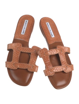 Manolo Blahnik Snakeskin Animal Print Slides