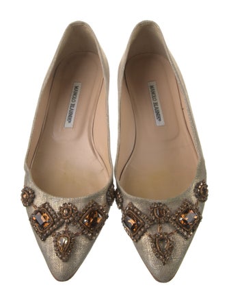 Manolo Blahnik Canvas Crystal Embellishments Flats