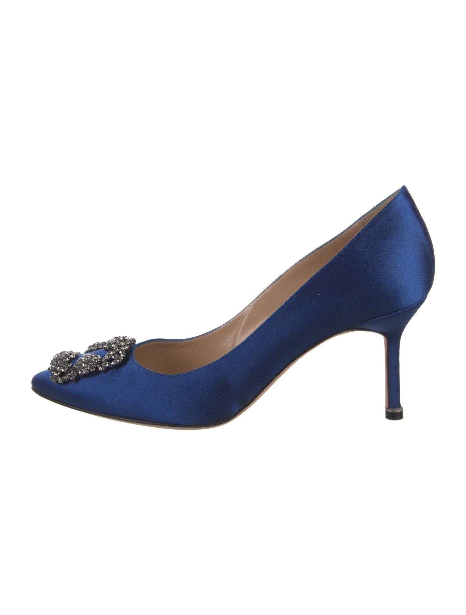 Manolo Blahnik Satin Crystal Embellishments Pumps