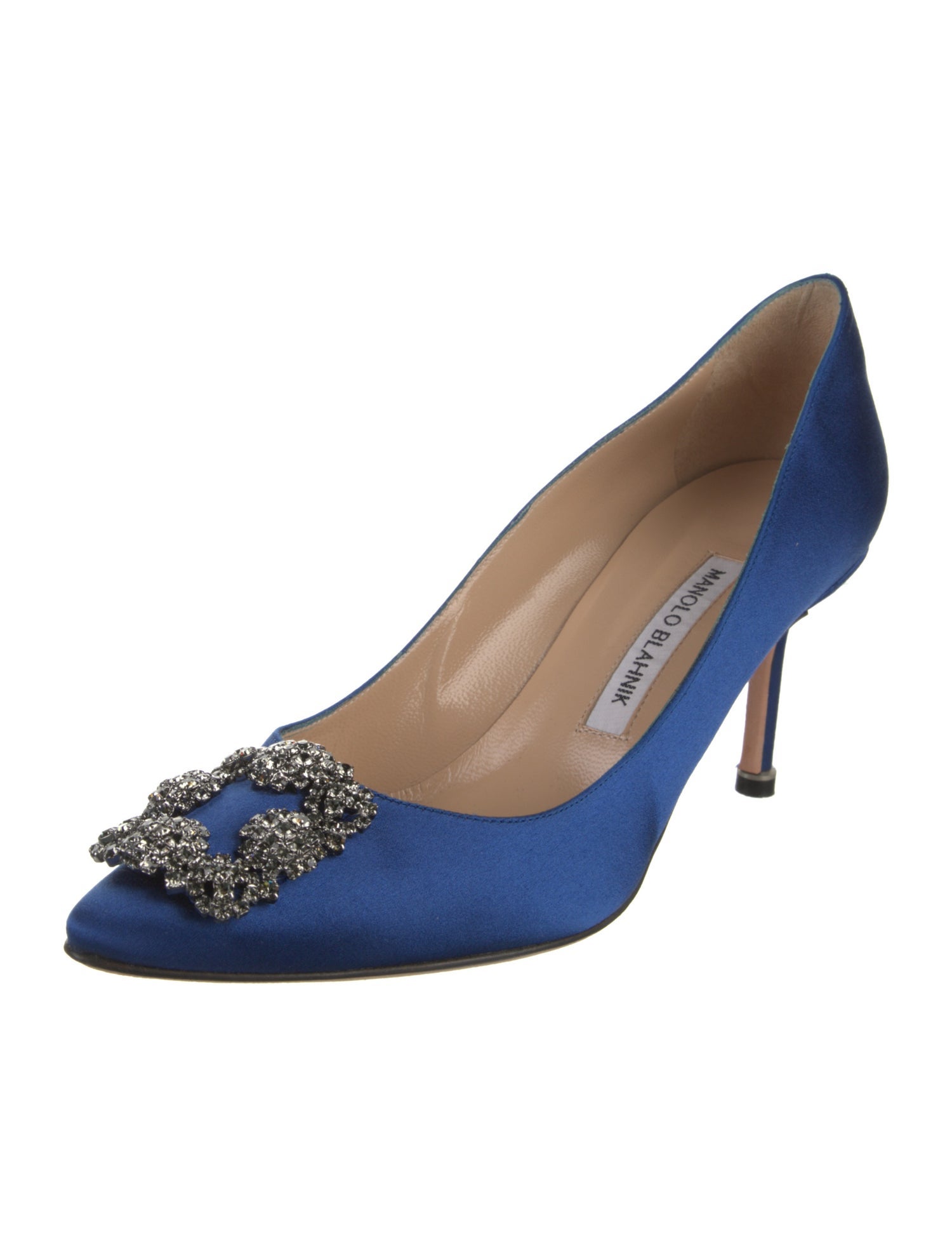 Manolo Blahnik Satin Crystal Embellishments Pumps