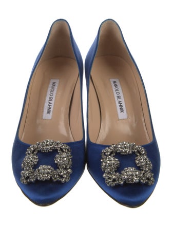 Manolo Blahnik Satin Crystal Embellishments Pumps