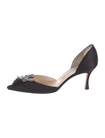 Manolo Blahnik Satin Crystal Embellishments D'Orsay Pumps