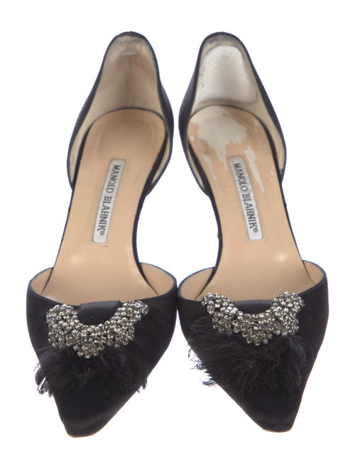 Manolo Blahnik Satin Crystal Embellishments D'Orsay Pumps