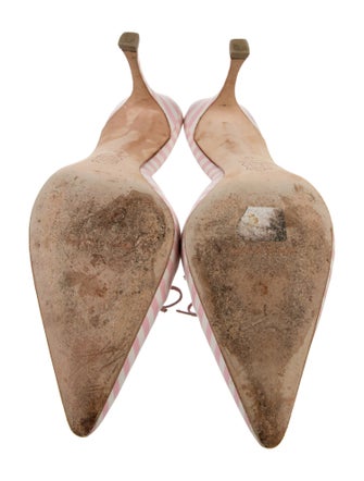 Manolo Blahnik Striped Leather Trim Embellishment Mules