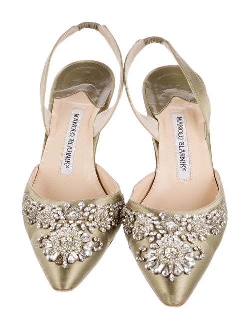 Manolo Blahnik Satin Crystal Embellishments Slingback Pumps