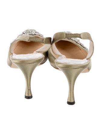 Manolo Blahnik Satin Crystal Embellishments Slingback Pumps