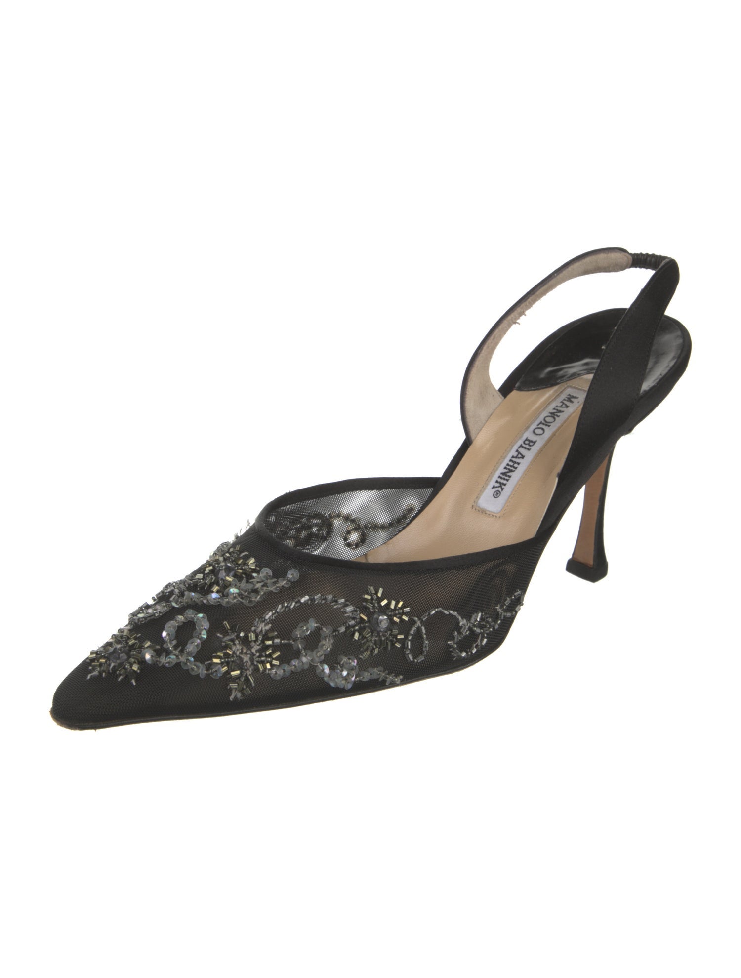 Manolo Blahnik Lace Patterned Slingback Pumps