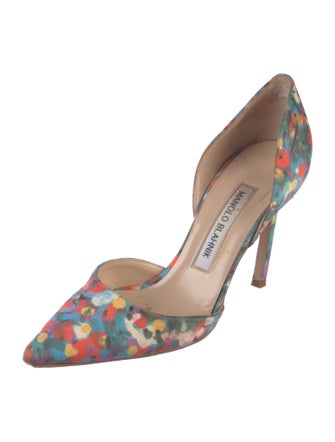 Manolo Blahnik Satin Floral Print D'Orsay Pumps