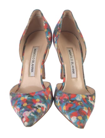 Manolo Blahnik Satin Floral Print D'Orsay Pumps