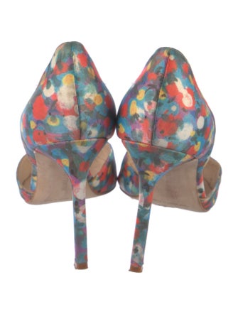 Manolo Blahnik Satin Floral Print D'Orsay Pumps