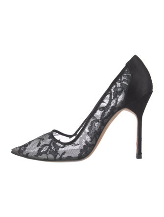 Manolo Blahnik Lace Mesh Accents Pumps
