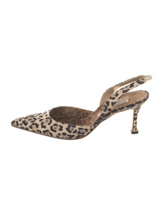 Manolo Blahnik Canvas Animal Print Slingback Pumps