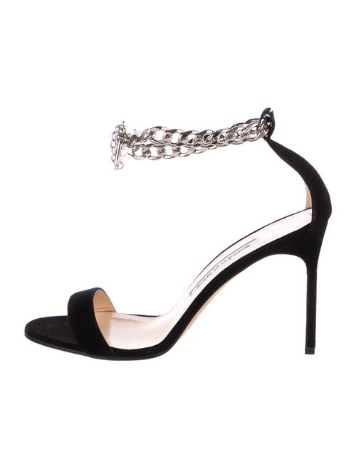 Manolo Blahnik Leather Chain-Link Accents D'Orsay Pumps