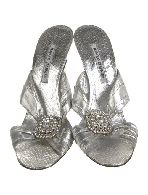 Manolo Blahnik Leather Crystal Embellishments Slides