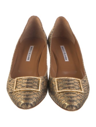 Manolo Blahnik Animal Print Crystal Embellishments Pumps