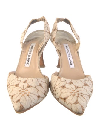 Manolo Blahnik Canvas Patterned Slingback Pumps
