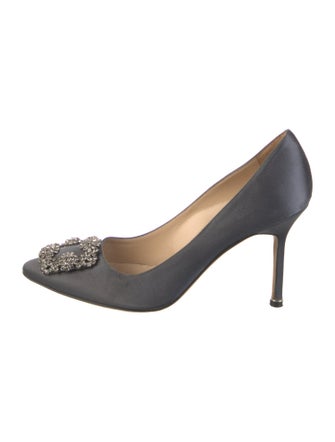 Manolo Blahnik Satin Crystal Embellishments Pumps