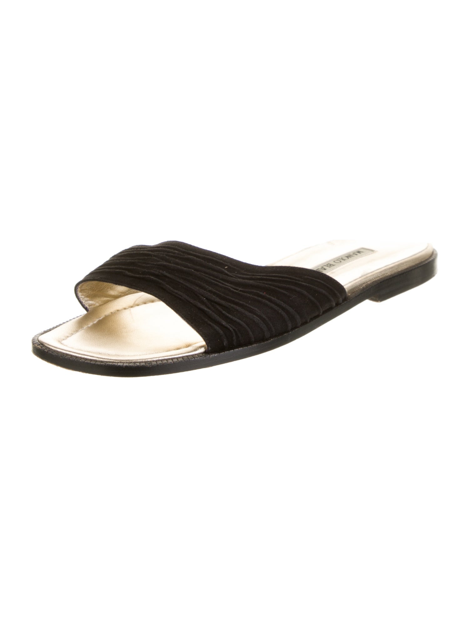 Manolo Blahnik Suede Leather Trim Embellishment Slides