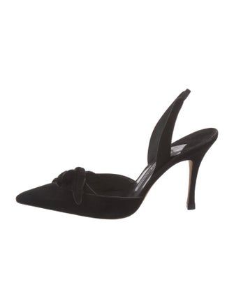 Manolo Blahnik Suede Bow Accents Slingback Pumps