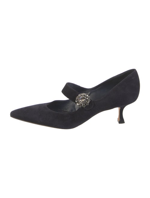Manolo Blahnik Suede Crystal Embellishments Pumps