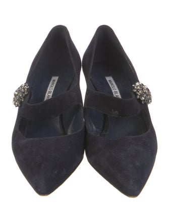 Manolo Blahnik Suede Crystal Embellishments Pumps