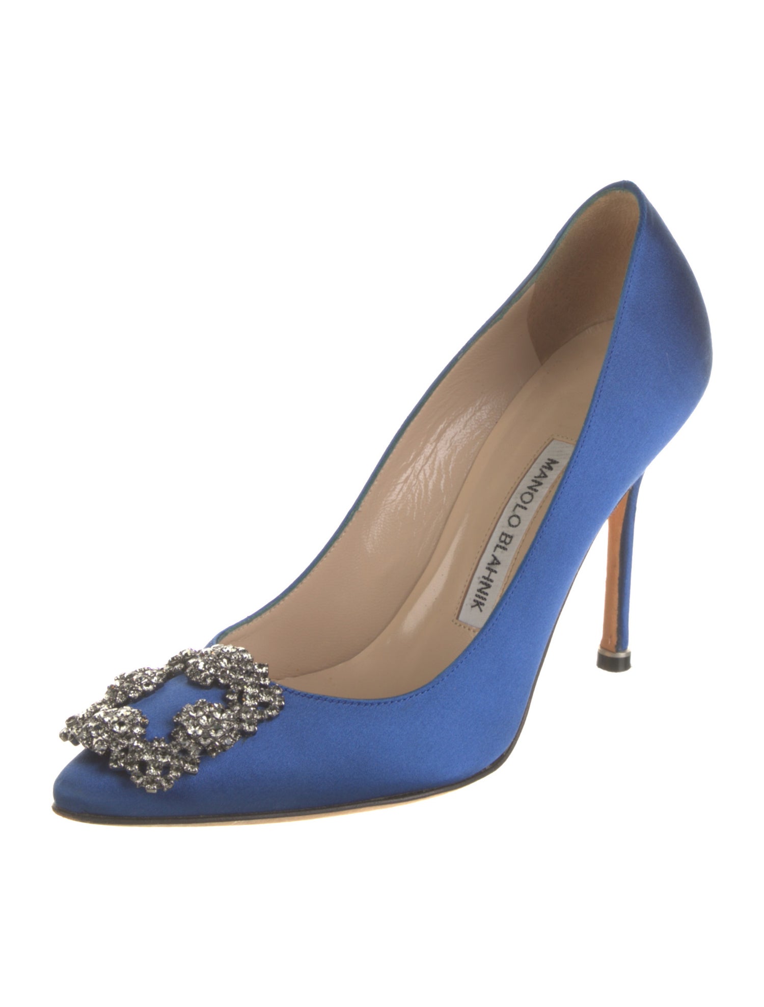 Manolo Blahnik Satin Crystal Embellishments Pumps