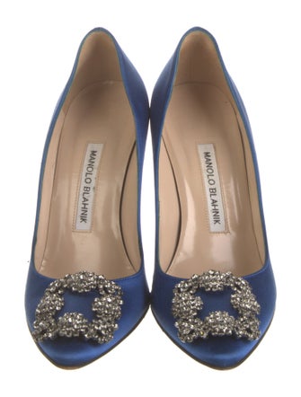 Manolo Blahnik Satin Crystal Embellishments Pumps