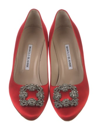 Manolo Blahnik Satin Crystal Embellishments Pumps