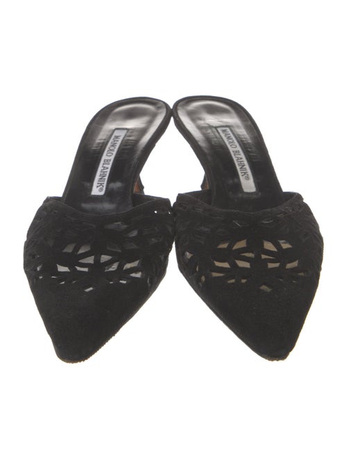 Manolo Blahnik Suede Lasercut Accents Mules