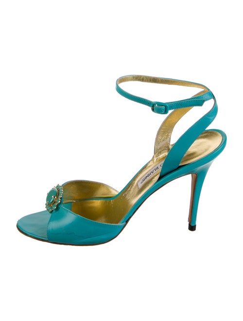 Manolo Blahnik Leather Crystal Embellishments Sandals